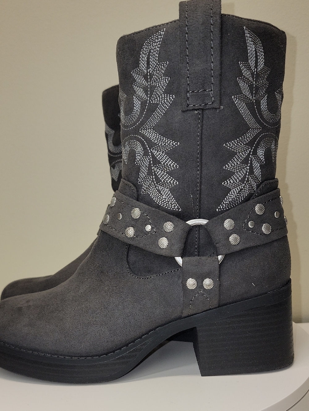 SUN + STONE NEW! CHARCOAL WESTERN MIDSHAFT BOOTIES